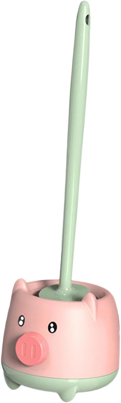 Toilet Brush with Holder Set Hanging Cartoon Design Pink Green