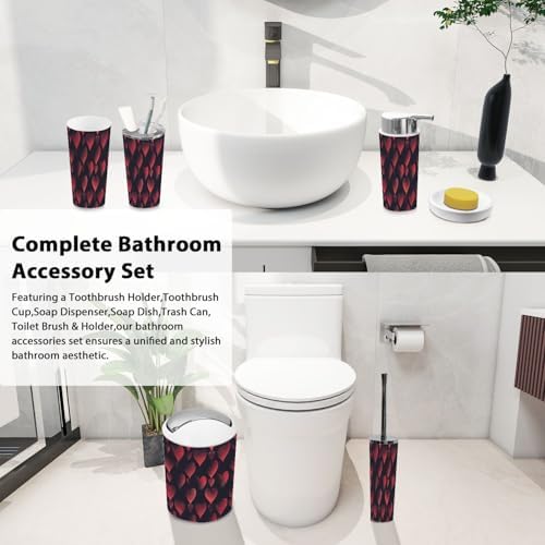 Boho Valentine Bath Accessories Set 6 Piece Red Black Hearts