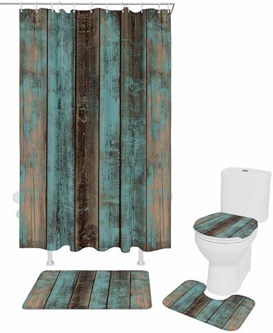 ZOE GARDEN Teal Wood Grain Bathroom Set