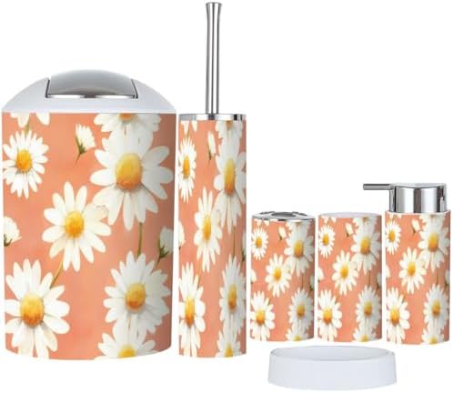 Boho Daisy Pattern 6 Piece Bathroom Accessory Set