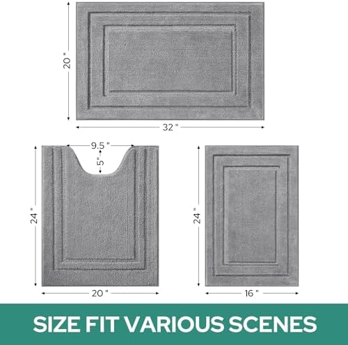 HOMEIDEAS 3-Piece Bath Rug Set Non-Slip Microfiber
