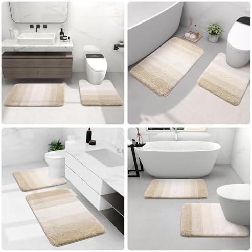 Arotive 3-Piece Bathroom Rugs Set Light Beige