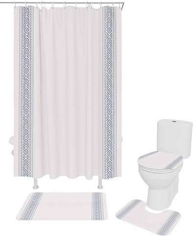 ZOE GARDEN Blue Striped Bathroom Set with Rug and Accessories