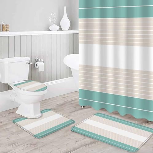 ZOE GARDEN Turquoise Striped Bathroom Set