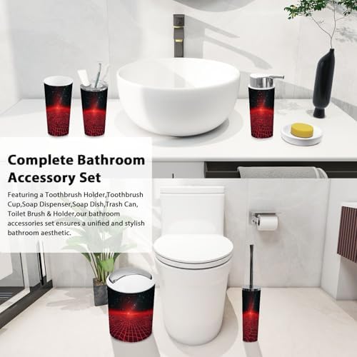 Boho Red Bathroom Accessory Set 6 Piece