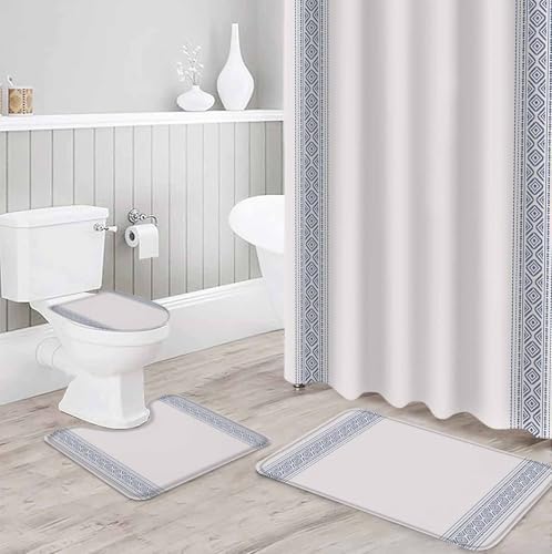 ZOE GARDEN Blue Striped Bathroom Set with Rug and Accessories