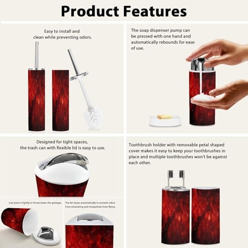 Boho Dark Red Bathroom Accessory Set 6 Piece 1