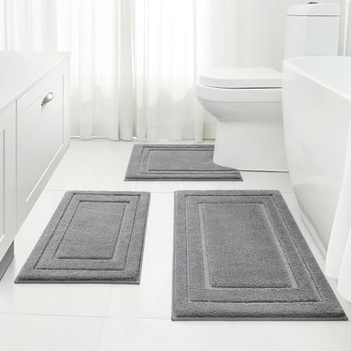 HOMEIDEAS 3-Piece Bath Rug Set Non-Slip Microfiber
