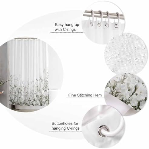 ZOE GARDEN White Floral Bath Set with Curtain Rug and Accessories