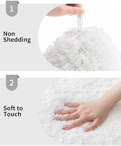 Disolla White Toilet Rug 22x24 Non Slip Shaggy
