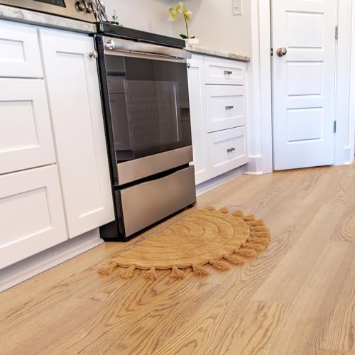 KIBAGA Boho Bath Mat Mustard Tassels Non-Slip