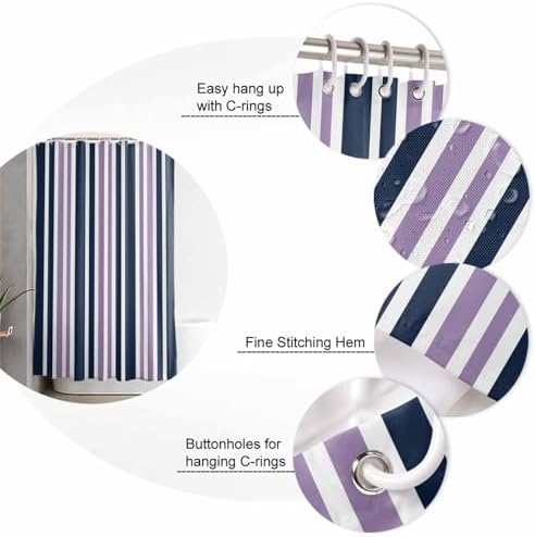 Navy Purple Bathroom Set with Shower Curtain Rug and Accessories