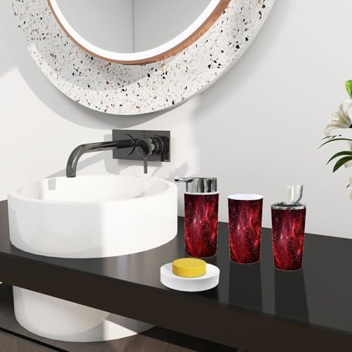 Boho Red Bathroom Accessory Set 6 Piece 1
