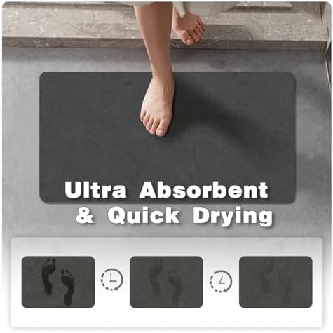 TYUU Dark Grey Bath Mat 16x24 Non Slip Quick Dry