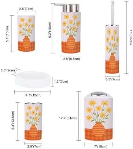 Boho Yellow Flower Vase Bathroom Accessory Set 6 Piece