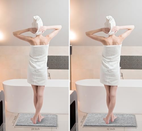 Yimobra Bathroom Rug Mat Soft Non-Slip Water Absorbent Thick 24x17 GreyWhite