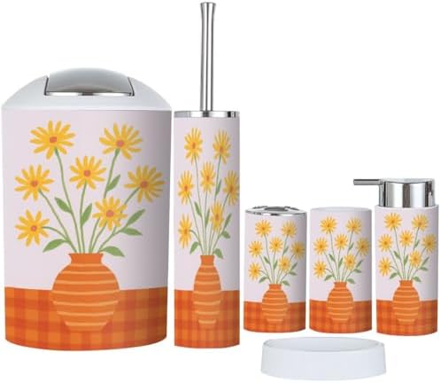 Boho Yellow Flower Vase Bathroom Accessory Set 6 Piece
