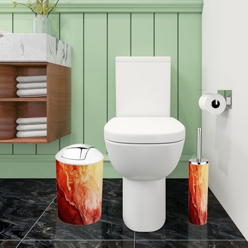 Boho Bathroom 6 Piece Marble Texture Trash Can Set