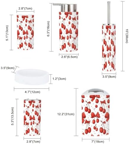 Boho Bathroom Accessory Set 6 Piece Red Cherry Bow Print