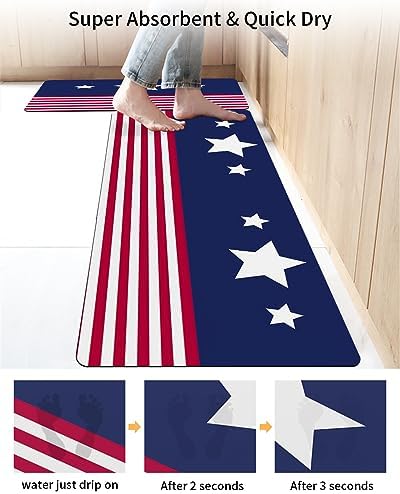 Funnywall88 2PCS American Flag Bath Mat Set Non-Slip Diatomite Drying Mats