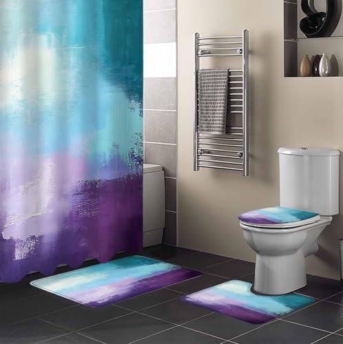Purple Turquoise Bathroom Set with Shower Curtain Rug Accessories