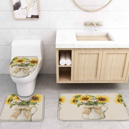 ZOE GARDEN Sunflower Bath Set - Waterproof Curtain Rug Accessories