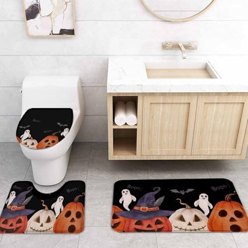 ZOE GARDEN Halloween Black Bath Set with Curtain Rug and Hooks