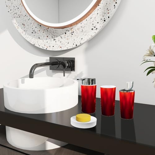 TRANQDEHOM 6-Piece Boho Abstract Red Bathroom Accessory Set
