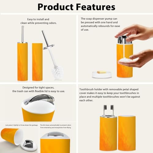 6 Piece Boho Stipple Orange Bathroom Accessories Set
