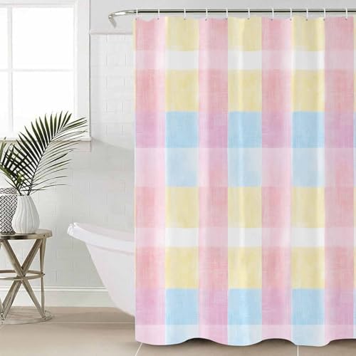 ZOE GARDEN Pink Blue Plaid Bathroom Set