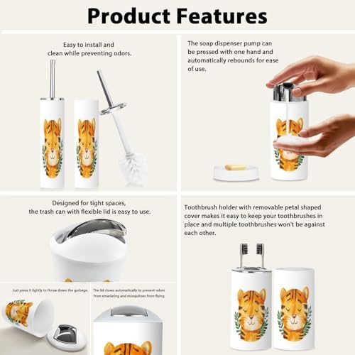 Boho Tiger Bathroom Accessory Set of 6