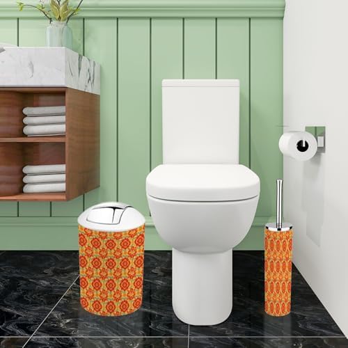 Boho Abstract Red Geometric Bathroom Accessory Set 6 Piece