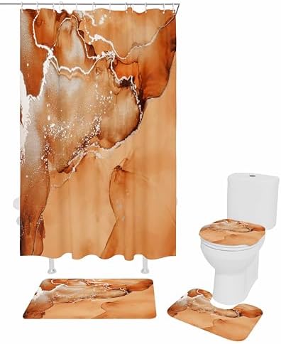 ZOE GARDEN Orange Marble Bathroom Set with Curtain Rug and Accessories
