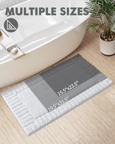 LUMI Non-Slip Bath Rug 20x32 White Machine Washable Thick Absorbent