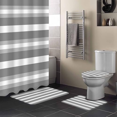 ZOE GARDEN Grey White Bathroom Set with Curtain Rug and Accessories