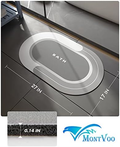 MontVoo Quick Drying Grey Bath Rug 17x27