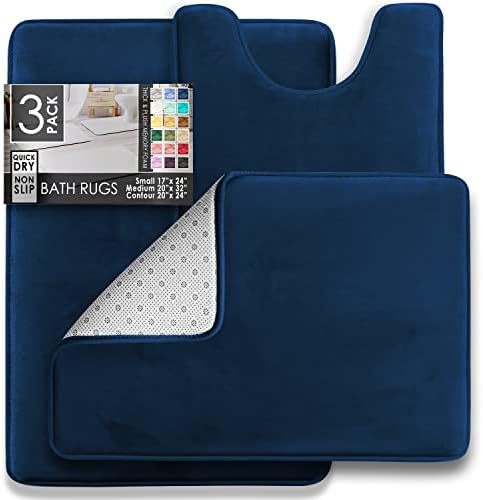 Clara Clark 3 Piece Velvet Bath Mat Set - Non-Slip Dries Quickly