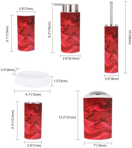 Boho Red Marble Texture Bathroom Accessories Set 6 Piece