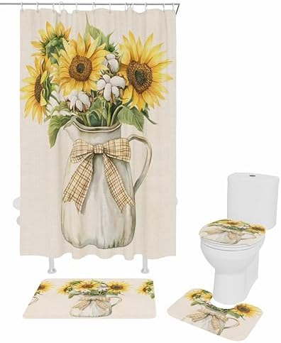 ZOE GARDEN Sunflower Bath Set - Waterproof Curtain Rug Accessories