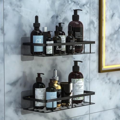 HEmlSkrona No Drilling Shower Organizer 2-Pack Black Rustproof Aluminum