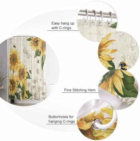 ZOE GARDEN Sunflowers Bathroom Set - 36x72 Inches Farmhouse Retro
