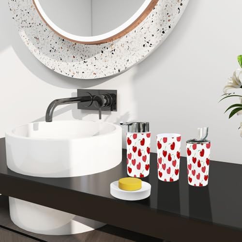 TRANQDEHOM 6 Piece Bathroom Accessory Set Cherry Hearts Boho Pattern