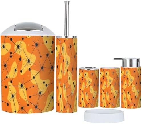 Boho Vivid Orange Bathroom Accessory Set 6 Piece