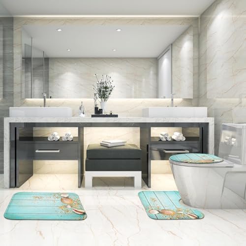 Britimes Beach Seashell Bath Rug Set of 3 1