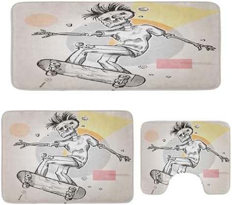 Ambesonne Skull Bathroom Mat Set 3 Pieces