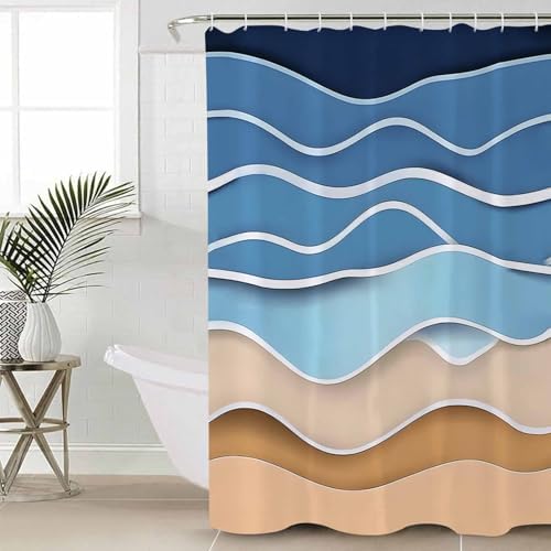 Coastal Blue Bathroom Set with Rug and Curtain