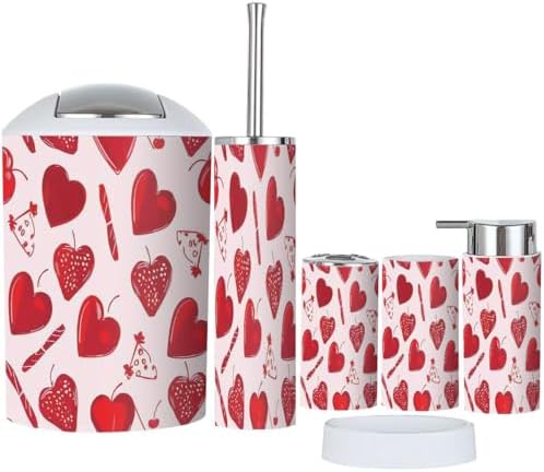 TRANQDEHOM 6 Piece Boho Valentine Bathroom Accessory Set