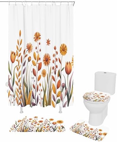 ZOE GARDEN Autumn Leaf Bathroom Set with Curtain Rug and Accessories