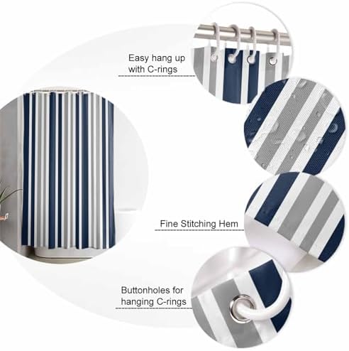 Navy Blue Grey Bathroom Set with Curtain Rug and Accessories 1
