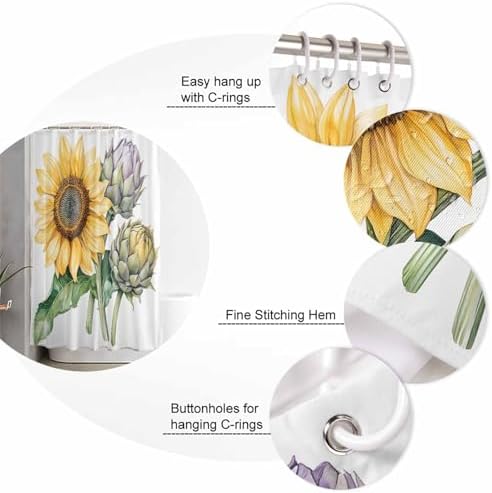 ZOE GARDEN Sunflower Bathroom Set with Curtain and Rug